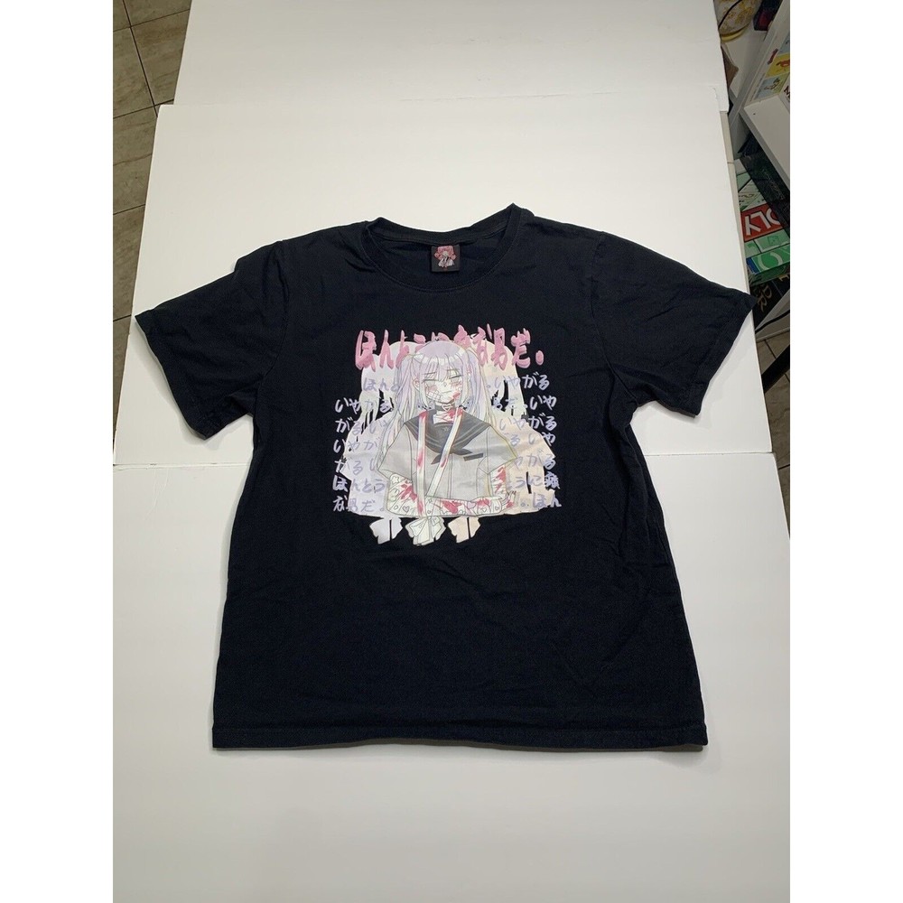 Kawaii Harajuku Pastel Pink Injured Anime Girl T Shirt Black Size M